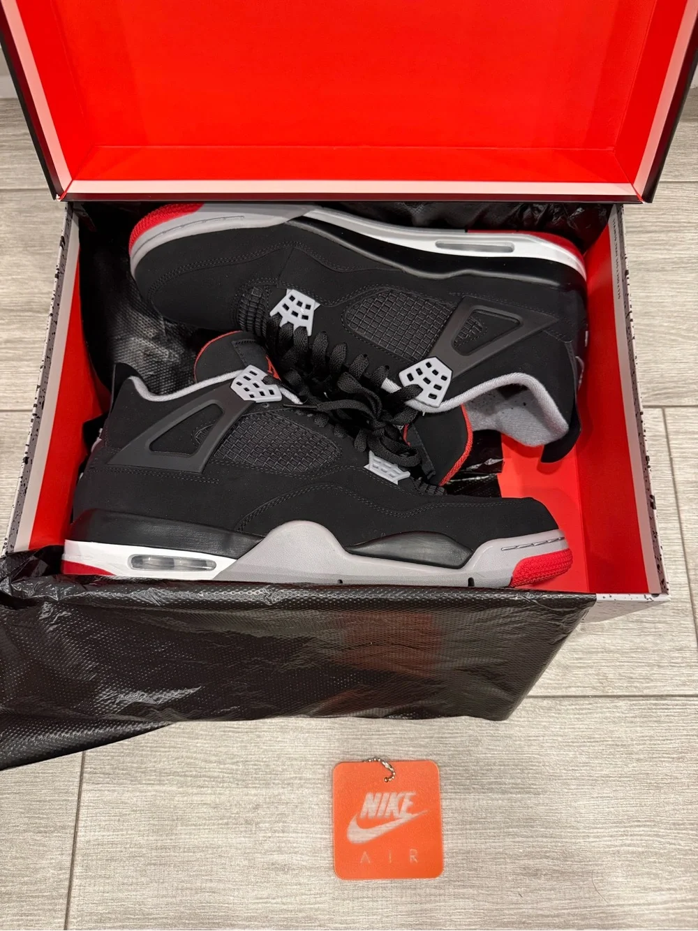 2019 Jordan 4 Retro OG Bred 308497-060 Black Fire Red White Cement Grey White 12